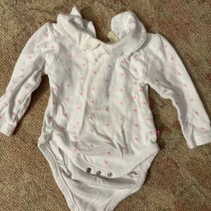 JoJo Maman Bebe White and Pink Bodysuit with Classic Collar